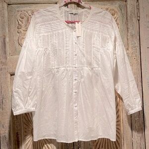 NWT Anthropologie Eri Ali Milla Crochet Detail 100% Cotton Button Down /XL/
